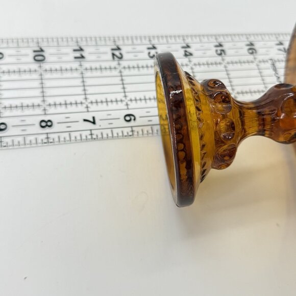 Vintage Amber Indiana Glass Thumbprint Carnival Crown Compote Candy Dish - Picture 7 of 10